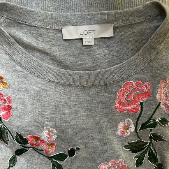 Floral Embroidered Slit Cuff Sweater (LOFT) - Picture 3 of 3